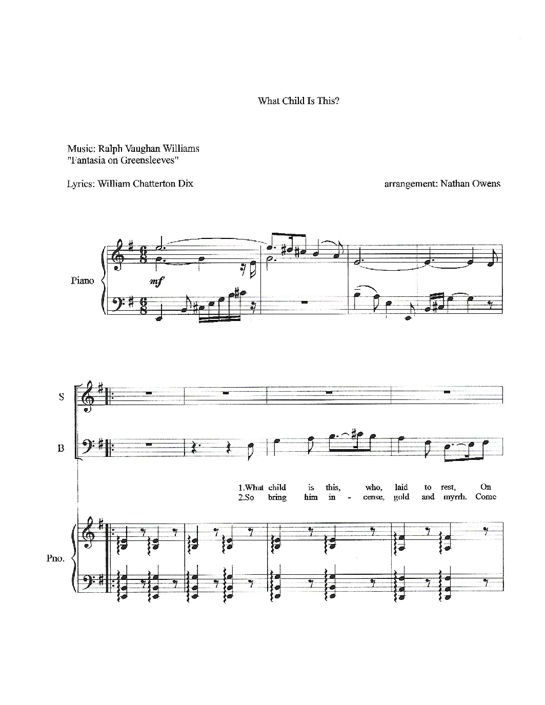 SATB/PIANO - What Child Is This (by Nathan Owens -- SATB)